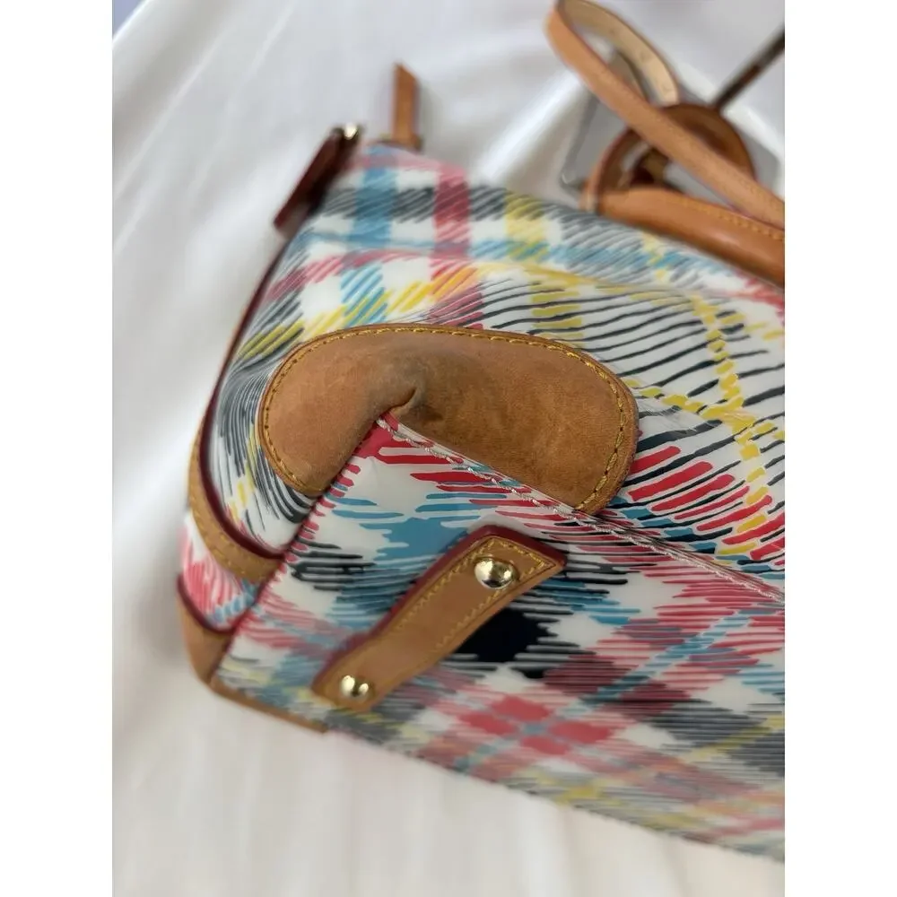 Dooney Bourke Chatham White Bright Plaid Domed Satchel Top Handles Shoulder